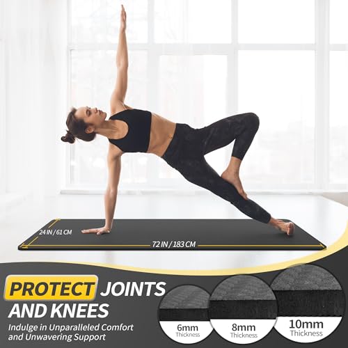 CAMBIVO Yoga Mat for Women Men Kids, 1/3 & 1/4 & 2/5 Inch Extra Thick Yoga Mat Non Slip, 72" x 24" TPE Yoga Mats, Workout Mat with Carrying Strap for Yoga, Pilates and Floor Exercises - color: Black, size: 72*24*0.24 inch