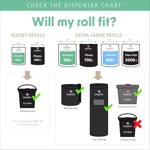 Wipex Plant Based Gym Wipes Dispenser Refill - 700 Count Fitness Equipment Wipes (Large 8x12) Lemongrass + Bucket, (Pack of 4 + Bucket) - size: 700 Count (Pack of 4), style: Original Lemongrass + Bucket