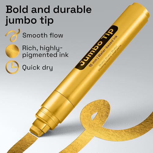 ARTISTRO Gold Paint Pens - Jumbo Tips - Set of 5 | Acrylic Paint Markers, Water-Based, For Rock, Glass, Ceramic, Wood, Tire, Fabric, Metal, Canvas, Marking, Painting - color: Gold, style: Jumbo Tip
