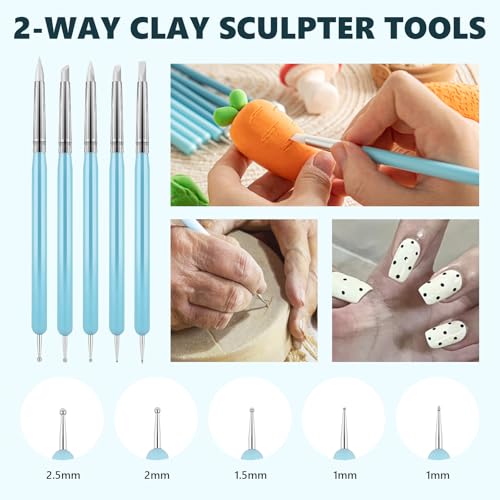 UUSYCUN 9PCS Sculpting Clay Dotting Tools, Dotting Tools for Painting Mandalas, 2-Way Ball Stylus Clay Tools for Embossing, Sculpting, Shaping, Nail Art, Polymer Clay, Pottery Crafts, Rhinestone, Rock - color: Silicone-9PCS