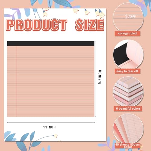 6 Pcs 11" x 9.5" Legal Pads College Ruled Notepad Landscape Notebook Horizontal Lined Notebook 80 Gsm Assorted Colors Paper Pastel Writing Pads for School Office, 40 Sheet (Gradient Orange) - color: Gradient Orange