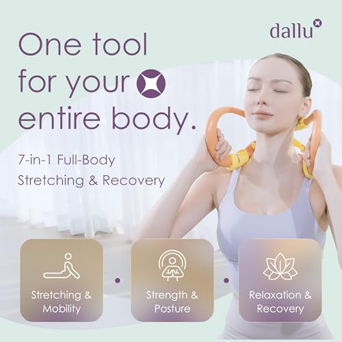 dallu AthleCore 7-in-1 Pilates Stretch Ring with Massage Grip, Compact Full-Body Toning Equipment for Neck, Shoulder, Core & Inner Thigh Training, Premium Elastomer Fitness Tool - color: Coral