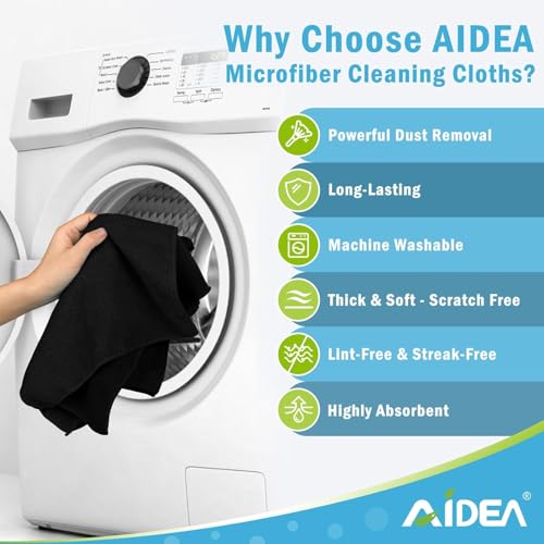 AIDEA Microfiber Cleaning Cloth Black 100PK, Microfiber Towels 11.5"×11.5" - color: Black