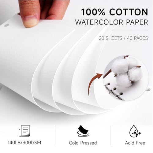 Fuumuui Portable Watercolor Journal with Dual-Tip Travel Brush - Watercolor Sketchbook 100% Cotton 300gsm Acid Free Cold Press Paper, 20 Sheets Travel Art Journal for Artists, Adults, 4.7"x7.5" - color: Suede Leather Brown