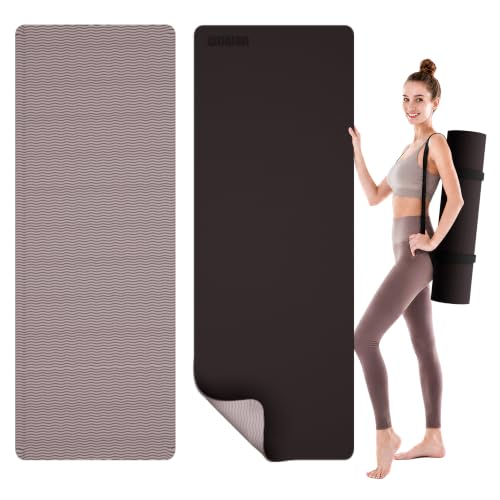 10mm0.4"TPE Yoga Mat Thick Wide Large for Home Workout Carrying Strap - color: brown