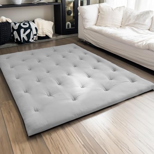 ZonLi Japanese Floor Mattress, 100% Cotton Cover Foldable Futon Mattress - color: Light Grey, size: Full(75"L x 54"W x 2.5"Th)