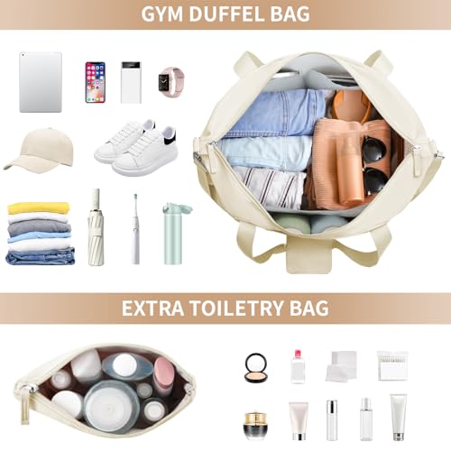 Gym Bag for Women, Personal Item Travel Bag with Shoes Compartment for Trip - color: Beige, size: Medium