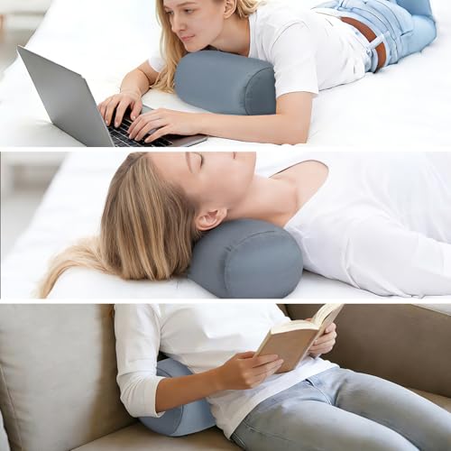 Microbead Bolster Tube Pillows with Double Cover, Squish Bean Bed Microbead Pillow Soft Neck Back Lumbar Support Smooth Cool Touch Comfortable Fabric (Dark Grey) - color: Dark Grey