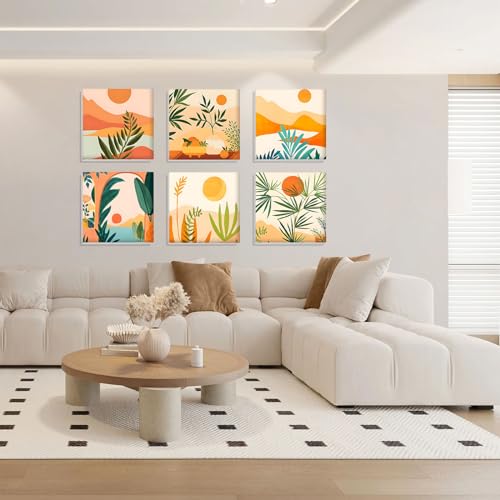 Bowetile 6 Pack Framed Paint by Numbers Kit for Adults Beginner, Landscape Adults' Paint-by-Number Kits on Canvas, Easy Acrylic Number Painting Kits for Adults Home Decor Gifts, 8x8in - color: 8x8in-6-Landscape-02