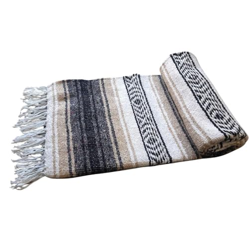 Open Road Goods Tan/Beige Mexican Blanket - Authentic Serape Falsa Blanket - Handmade (Acrylic Blend, XL) - color: Beige/Tan