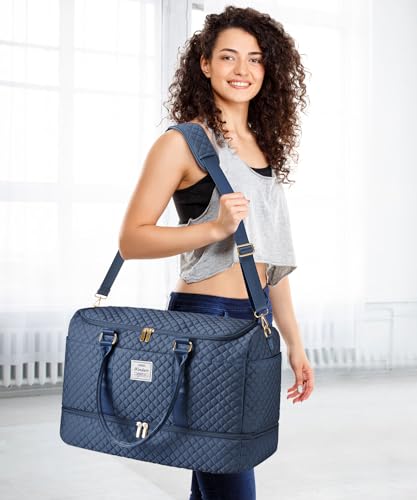 WINDARS Travel Duffle Bag, Weekender Bags for Women with Shoe Compartment, Overnight Bag with Toiletry Bag, Carry On Duffel Bags For Airplanes, Yoga Gym Duffel Bag, Navy - color: Navy