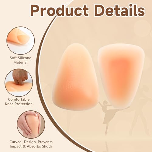 2 Pairs Dance Adhesive Silicone Knee Pads Reusable Gel Knee Protectors for Women Girls Ballet Dancing Yoga Skating Shock Absorption & Skin-friendly Protection