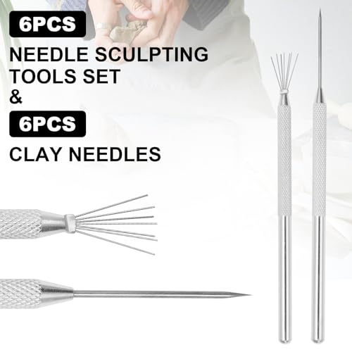 suiwotin Precision Clay Needle Tool Set for Detailing | 12pcs, Sculpture Pin & Texture Needle, Sculpting Tools for Fine Ceramics, Polymer Clay & Miniature
