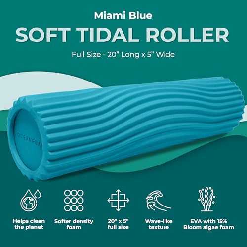 Oceanfoam Soft Tidal Roller (Miami Blue) - Low Density Foam Roller for Physical Therapy, Back Pain, Exercise & Stretching - Wave Textured - Yoga, Athletics, & Wellness - Full Size, 20" x 5" - color: Miami Blue