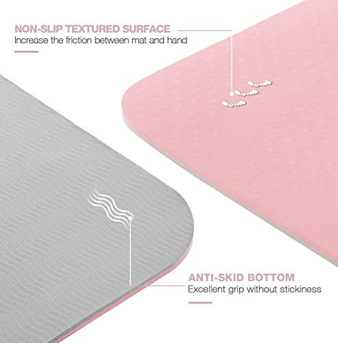 UMINEUX Yoga Mat Extra Thick 1/3'' & 2/5" Non Slip Yoga Mats for Women Eco Friendly TPE Fitness Exercise Mat with Carrying Sling & Storage Bag - color: Parfait Pink & Gray, size: 72"x24"x1/3"