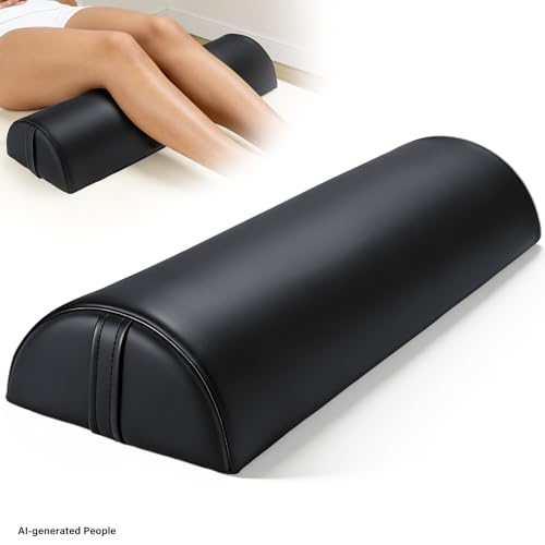 Upgraded Large Massage Bolsters for Under Legs, 24x8x4 in Half Moon Pillow | PU Leather Semi-Round Leg Bolster for Massage Table, Ankles Back Pain Relief Knee Bolster Cushion Bolster Pillow for Legs - color: Large Black - 24x8x4 in - Pu Leather