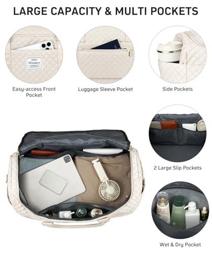 WINDARS Travel Duffle Bag, Weekender Bags for Women with Shoe Compartment, Overnight Bag with Toiletry Bag, Carry On Duffel Bags For Airplanes, Yoga Gym Duffel Bag, Beige - color: Beige