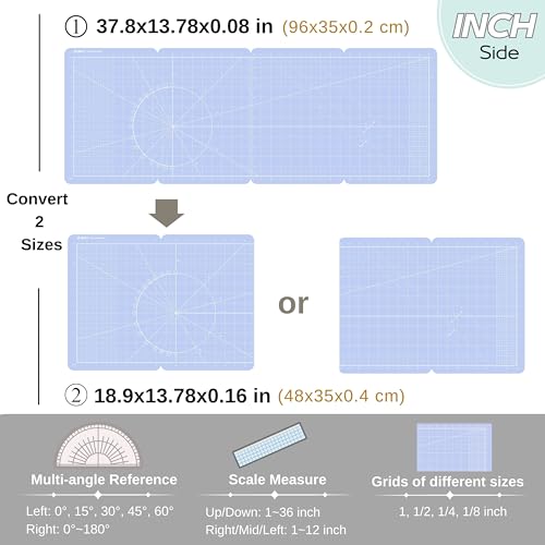 Flip Cutting Mat M Type Foldable Double-Sided Rose Pink | Adjustable size with cm grid front and inch grid back for dual-unit measuring. 37.8" x 13.78" for crafts, sewing, and DIY - color: Rose Pink