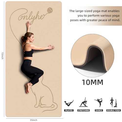 Extra Large Yoga Mat 10mm Thick, Wide & Long Non Slip Floor Mat, Tear Resistant Exercise Mat for Indoor Home Workouts, Pilates & Gym, Suitable for Men and Women(72"x35") - color: Milk coffee + Dark brown