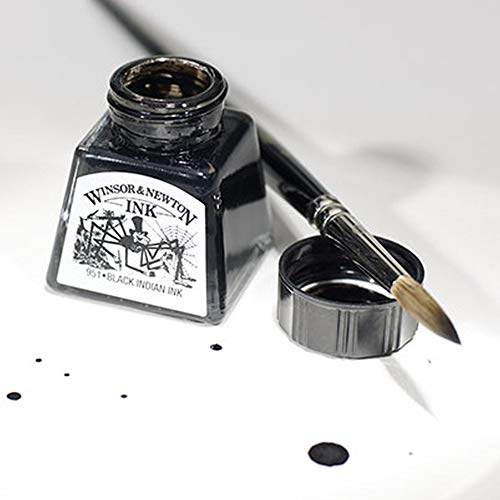 Winsor & Newton Drawing Ink, 14ml Bottle, Black Indian | Fast-drying, transparent & water-resistant; Outstanding Color Brilliance; Perfect for brush, dip pen, airbrush applications. - color: Black Indian, style: 14ml Bottle