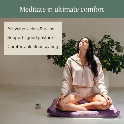 Mindful Modern Meditation Cushion and Zabuton Mat Bundle - Premium Luxury Velvet Meditation Cushion Set for Yoga - Buckwheat Zafu Floor Pillow and Rectangular Mat - Dusty Violet Color