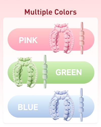 Massage Roller for Legs,21 Wheel Circular Leg Clamp+3 Wheel Massage Roller Stick Lymphatic Massage for Relieve Soreness Stiffness Tight Muscles Deep Tissue-Pink - color: Pink