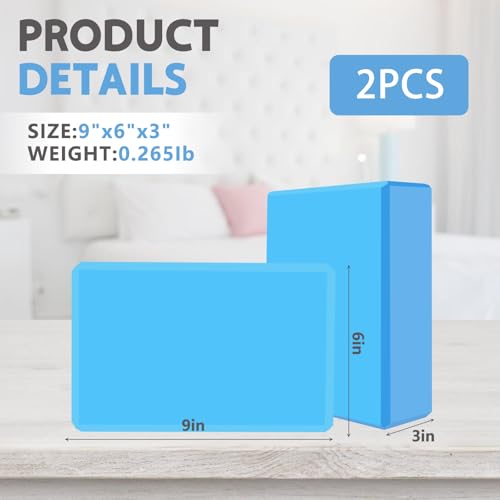 9"x6"x3" Yoga Blocks, Soft Non-Slip Surface Premium Foam Blocks, Supportive, Lightweight, Odor Resistant, Yoga Accessories for Pilates Meditation General Fitness Stretching Toning - color: blue-2 Pack
