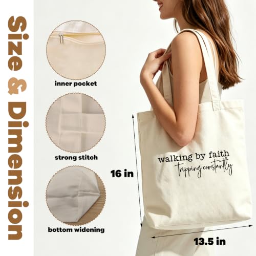 VICBOU Christian Canvas Tote Bag for Women Girls Birthday,Shoulder Bag with Pocket for Grocery Shopping Beach - color: Faith