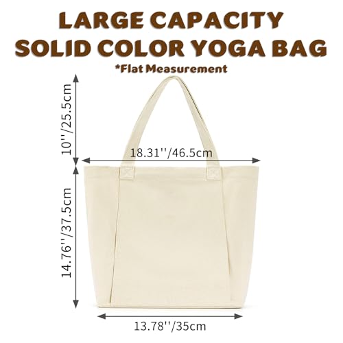 Yoga Mat Carrier, Gym Bag With Yoga Mat Holder, Women Canvas Tote With Shoulder Strap For Pilates, Travel, Office, Sports, Workout And Beach – Inner Zippered Pocket, Fits Standard And Small Mats - color: Off Whtie