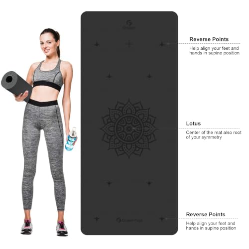 Gruper Yoga Mat Non Slip TPE Extra Wide Yoga Mat with Alignment Mark, 72"L x 32"W x 0.32"/0.24"Th (183cm x 80cm x 8mm/6mm), Anti-Tear Exercise Mat with Carrying Strap and Bag, Workout Mats for Yoga, Pilates - color: Black, size: 0.24*32*72 Inches