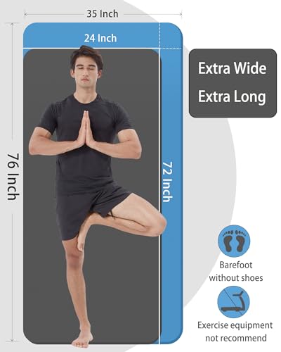 YR Large Yoga Mat for Men Thick Exercise Mat 76"x35" 15mm Foam Mat | NBR foam, high density, soft and comfortable, floor stretching mat, great for home gym workouts, comes with Yoga Bag - color: Blue