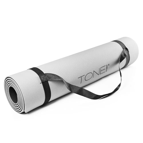 TONE Fitness Yoga Mat 1/4" Thick Non Slip Exercise & Pilates Mat for Home Workouts with Carrying Strap | Multiple Options - color: Black/Gray, style: Pyramid Pattern