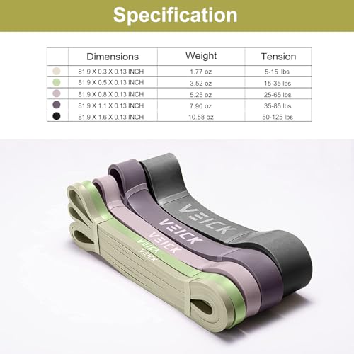 VEICK Pull Up Assist Resistance Bands for Home Gym | 100% Natural Latex, Non Slip Leather Texture, Space Saving, Full Body Training for Men Women - color: Green/Purple Set of 5