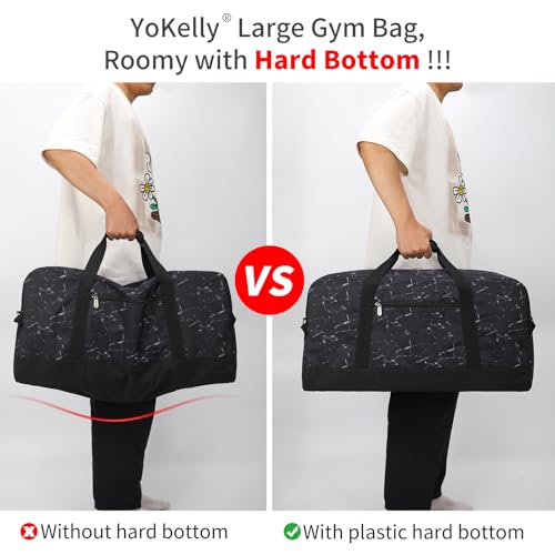 55L Mens Duffle Bag for Travel - 25 inch Sports Duffel Bag with Hard Bottom - Marble Black - color: Marble Black