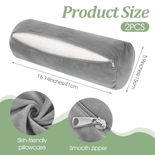 Xindojuz 2 PCS 16 x 6 Inch Support Neck Roll Pillow Cover (Gray) | Round Soft Bolster Pillow Covers with Hidden Zipper, Neck Roll Cylinder Pillowcases for Cylindrical Cushion, Pillow-Case Only - color: Gray