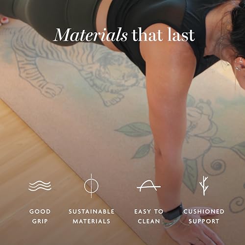 Shakti Warrior Cork Yoga Mat, Non Slip, 72 x 24 Inch, 3mm Thick | Artist-designed premium eco-friendly cork yoga mat with a non-slip, non-toxic surface for regular yoga, hot yoga and Pilates. - color: Tiger