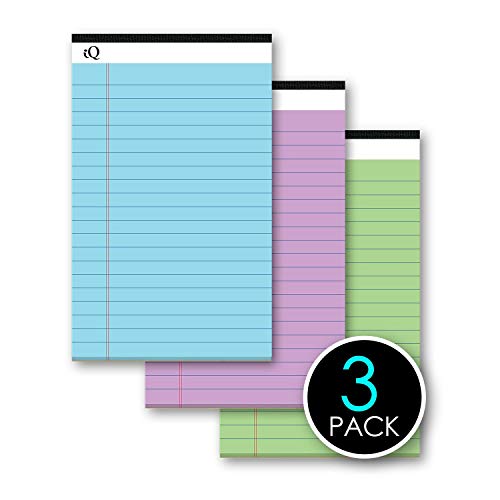 iScholar iQ Pastel Jr. Writing Pads, Wide Ruled, 5" x 8", 50 Sheets Per Pad, Asst. Pastel Colors, 3 Pack (85803) - size: 5" x 8"