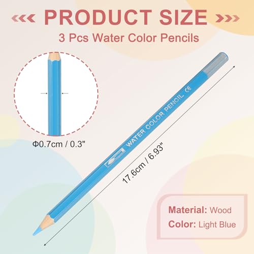 PATIKIL Watercolor Pencils, Light Blue Color Pencil Set Sketch Coloring Drawing Colored Pencils Bulk Artist Drawing Supplies for Adult Coloring Book Blending, 3 Pcs - color: Light Blue