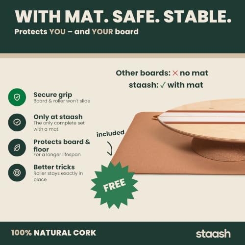 STAASH® Balance Board Full Kit – Premium Birch Wood Trainer with Cork Roller, Balance Disc, Massage Ball & Anti-Slip Mat – Core Strength, Surf, Snowboard & Rehab Training – All-In-One Set - color: Sedona