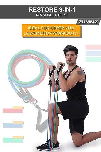 Resistance Bands with Handles, Exercise Bands with Handles, Door Anchor - color: 3-in-1 band- 90lbs