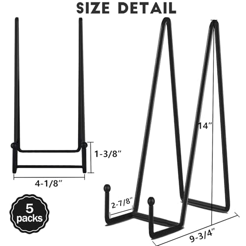 IBosins 5-Pack 14-Inch Plate Holder Display Stands Black Metal Frame Stand | Large Stand for Picture, Book, Photo, Easel, Creation, Collectibles - color: Black, size: 14 Inch