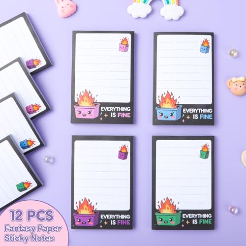Dumpster On Fire Desk Accessories,12 Pads Pop up Cute Sticky Notes | 3.54 x 2.36 Inch,It's Fine I'm Fine Everything is Fine, Memo Notes Funny Office Gifts for Women Men Coworkers - color: 12pcs Dumpster-a