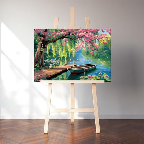 Natuyalo Paint by Numbers Kit for Adults Framed, Lakeside Landscape Paint by Number for Adults Beginner, Acrylic Painting Kits with Frame on Canvas for Home Wall Decor 12X16 Inch - color: Color-03