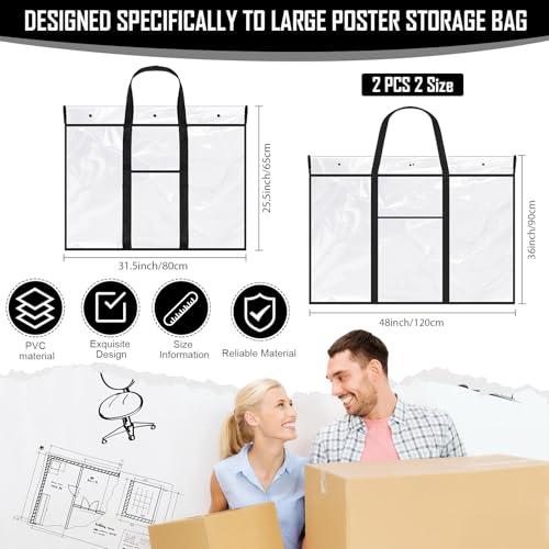 Windyun 2 Pcs Large Poster Storage Bag 48 x 36 Inches 31.5 x 25.5 Inches Bulletin Board Holder Classroom Organization and Storage Poster Container Art Portfolio Case(Black) - color: Black
