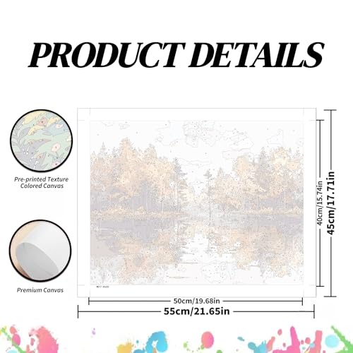 koemhxb Landscape Paint by Numbers Kit for Adults, Autumn Tree Lake Theme, Acrylic Painting on Canvas, DIY Art Set for Beginners, Home Wall Decor Gift 16x20 Inch - color: Autumn Tree Lake Reflection