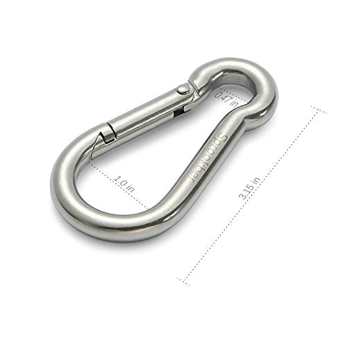 sprookber Stainless Steel Spring Snap Hook Carabiner - 304 Stainless Steel Caribeener Clips, Set of 6 - color: Silver, size: 3.15 Inch