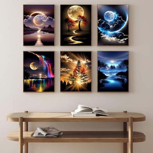 DAZZLEDOTS 6 Pack Diamond Art Kits for Adults, Landscape Diamond Painting | 5D Diamond Art Kits for Beginners DIY Full Drill Round Paint by Diamonds Dot Gem Art for Home Wall Decor 12x16Inch - color: DT109