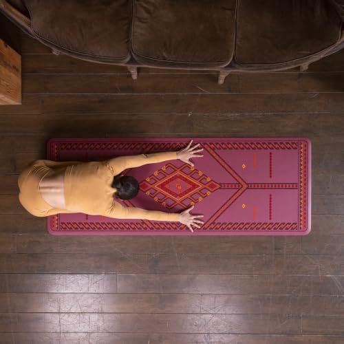 Liforme Printed Yoga Mat - Patented Alignment Design, Ultimate Grip | Eco-friendly, Non-Toxic, Sweat-Resistant, long, wide, 4.2mm thick mat for comfort, recommended for Hot Yoga, Free Yoga Bag - color: Majestic Carpet - Maroon