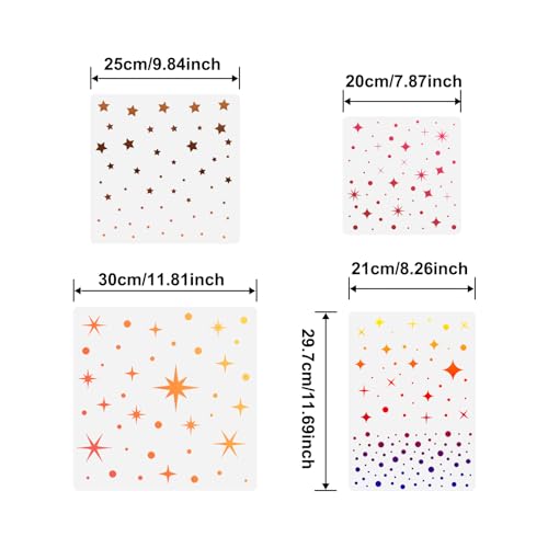CIEOMODA Large Twinkle Star Stencil 12*12 Inch ,4 Pack Assorted Sizes Reusable Star Pattern Plastic Templates for Making DIY Craft Painting on Wood Furniture Pillows,Tile, Canvas, Floor and Wall Decor - style: Style 4:Twinkle Star
