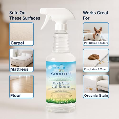 Oxy Citrus Stain Remover and All-Purpose Cleaner - Plant-based Multi-Purpose Cleaning Spray, Perfect for Mattress, Carpet, Floors, Restrooms, Kitchen, Countertops, and More - 32 oz